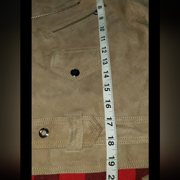 POLO RALPH LAUREN Womens Beige Suede Asymmetric Belted Biker Moto Jacket Sz 10 - Picture 12 of 16